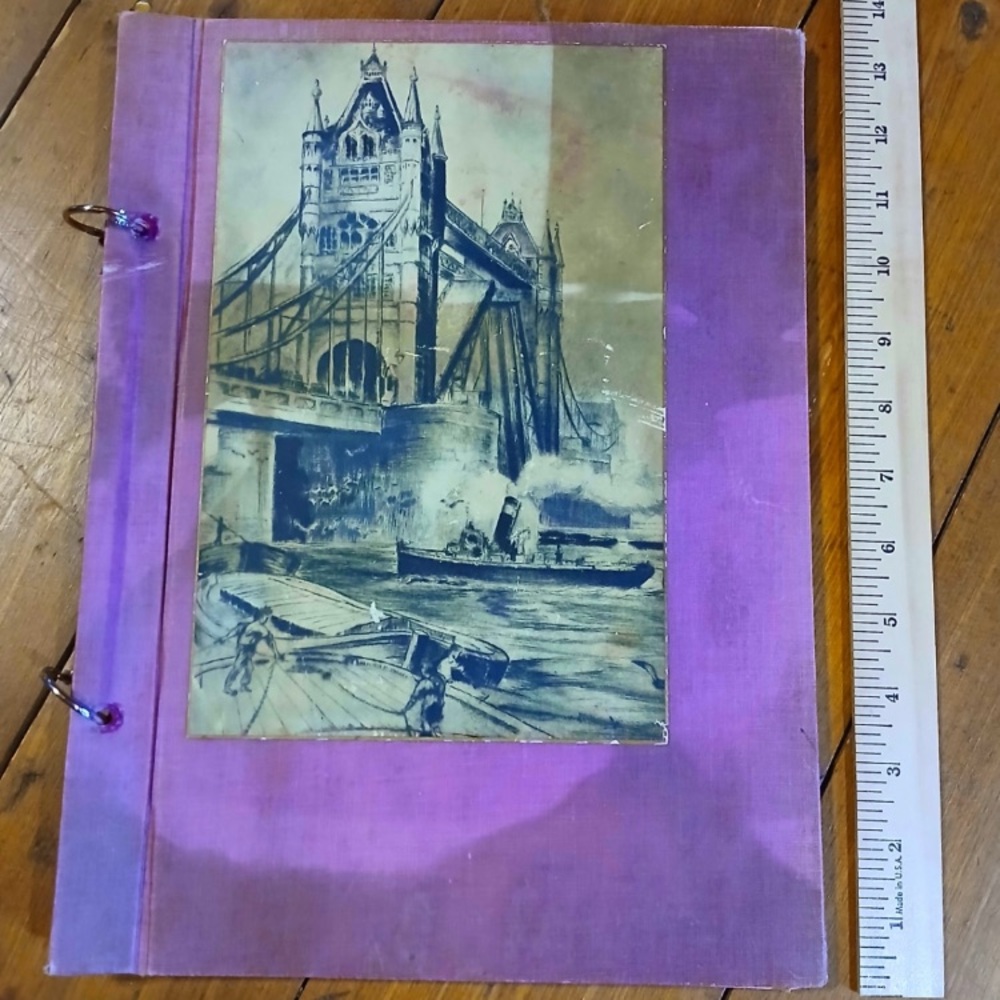 Very vintage scrapbook. Contents removed but about 16 clean pages remain.